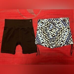 VS Pink Black tights and SATVA Geometric Patterned Shorts Set